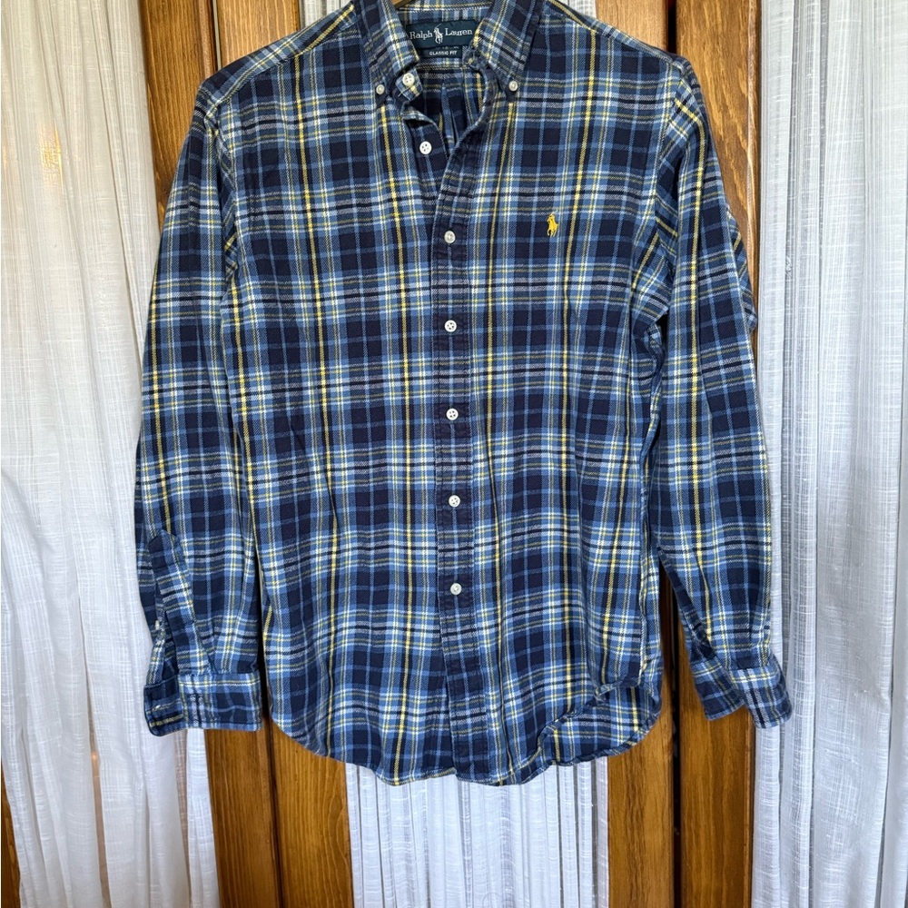 Ralph Lauren Men's Navy and Yellow Plaid Shirt - Picture 3 of 11